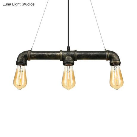 Vintage Brass Pipe Ceiling Light Fixture With Open Bulb - Iron 3 Lights Indoor Island Pendant