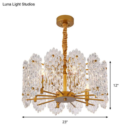 Vintage Brass Round Chandelier Pendant Light With Clear Glass Decoration - Perfect For Dining Table