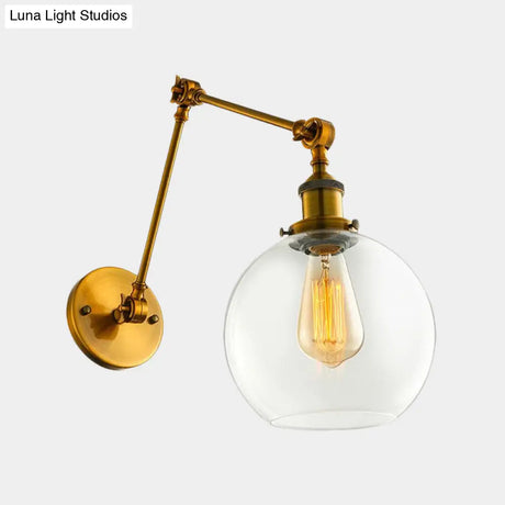 Vintage Brass Sconce: Clear Glass Spherical Lighting Fixture For Bedroom