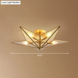 Vintage Brass Semi Flush Mount Ceiling Light With Amber Glass - 5 - Light Shaded Lighting For