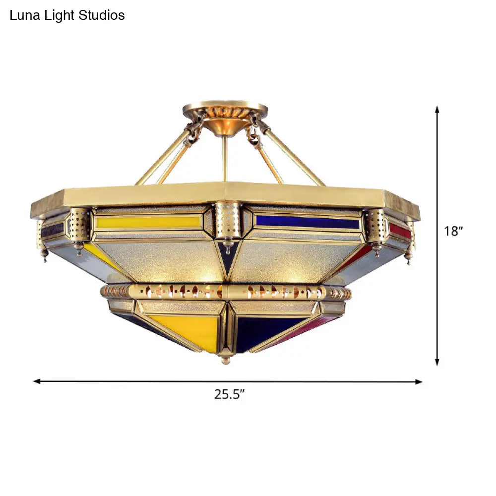 Vintage Brass Semi Flush Mount Lamp - Tower Shape Metal Light With 3 Heads; Ideal For Living Room