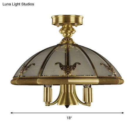Vintage Brass Sheep/Oval Ceiling Light Fixture - 5 Bulbs Mouth Blown Opal Glass Semi Flush Mount