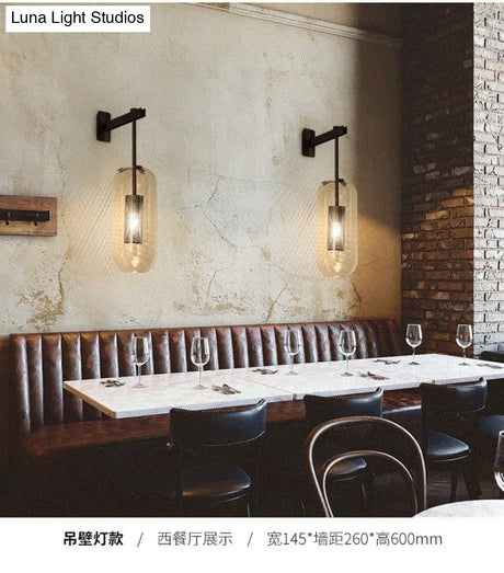 Vintage Brass Wall Lamp With Clear Glass Cylinder Shade - 1-Light Sconce For Corridor & Living Room