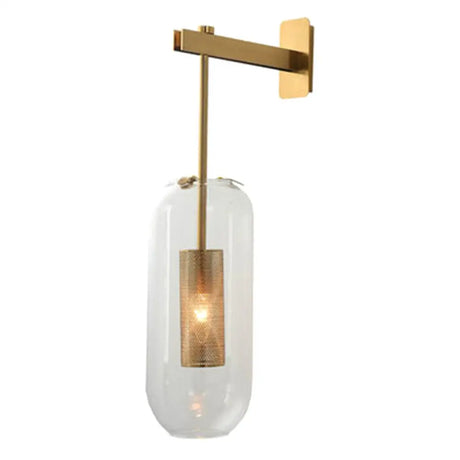 Vintage Brass Wall Lamp With Clear Glass Cylinder Shade - 1-Light Sconce For Corridor & Living Room