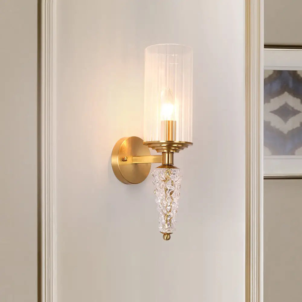 Vintage Brass Wall Mounted Bedside Lighting Fixture With Clear Glass Shade And 1 Bulb
