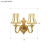 Vintage Brass Wall Mounted Bell Beveled Glass Light Fixture For Living Room