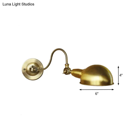Vintage Brass Wall Sconce Light With Metallic Dome Shade And Gooseneck Arm