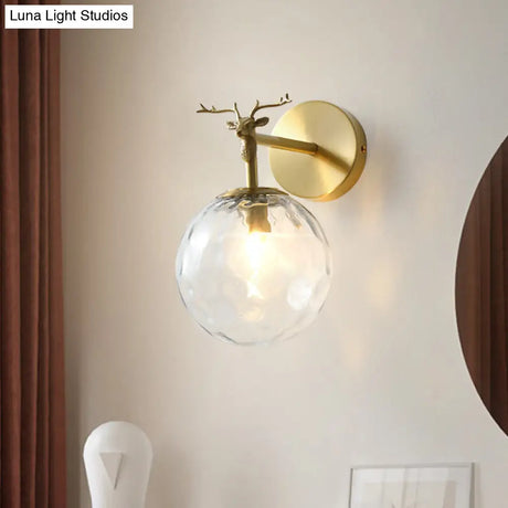 Vintage Brass Wall Sconce With Clear Water Glass Shade - Indoor Lamp Fixture