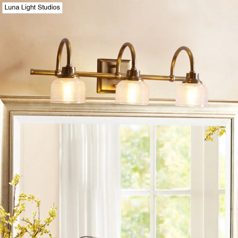 Vintage Brass Wall Sconce With Ribbed Glass Shade For Bathroom Vanity - 1/2/3 Light Options