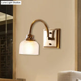 Vintage Brass Wall Sconce With Ribbed Glass Shade For Bathroom Vanity - 1/2/3 Light Options