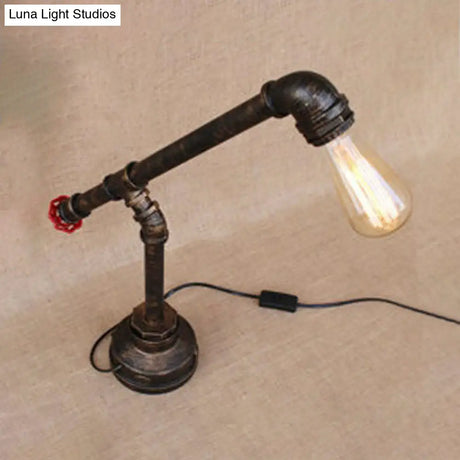 Vintage Bronze Finish Table Lamp With Bare Bulb And Valve Wheel Design