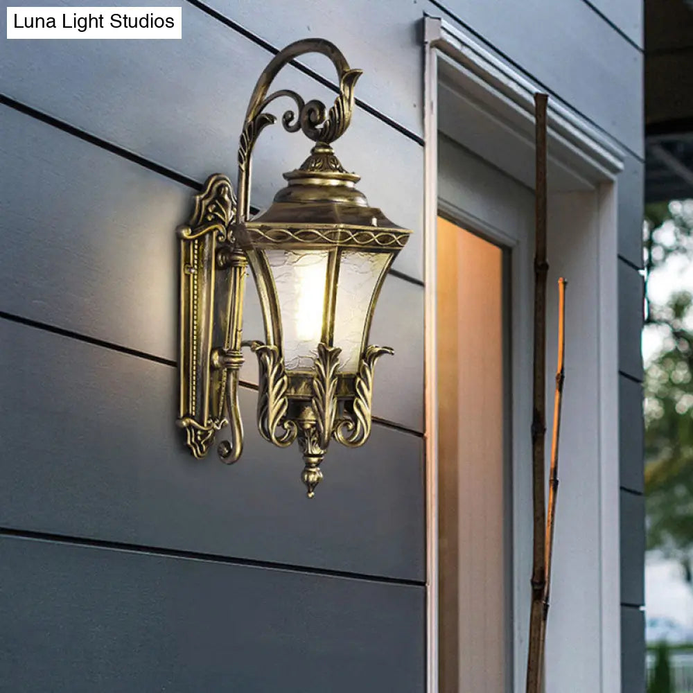 Vintage Bronze Hexagonal Wall Mounted Lamp With Textured Glass Shade
