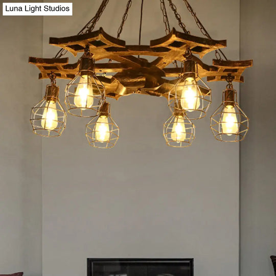 Vintage Bronze Metal Globe Chandelier With 6 Bulbs - Stylish Hanging Ceiling Fixture Cage
