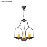 Vintage Bronze Metal Pendant Chandelier - Three-Light Candle Fixture For Dining Room Ceiling