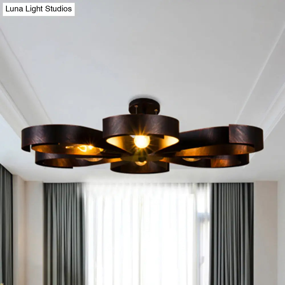 Vintage Bronze/Rust Flower Chandelier - Farmhouse Style 6-Light Pendant Light With Adjustable Cord