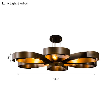 Vintage Bronze/Rust Flower Chandelier - Farmhouse Style 6-Light Pendant Light With Adjustable Cord