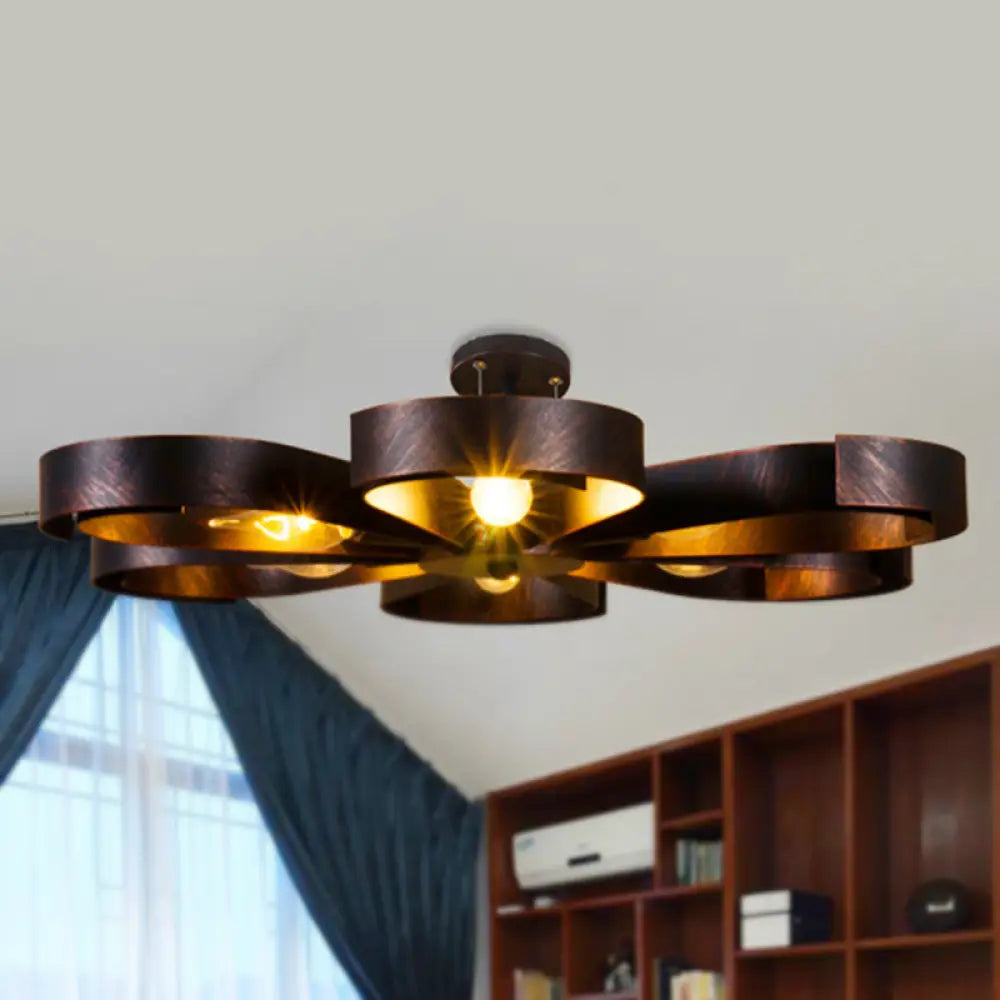 Vintage Bronze/Rust Flower Chandelier - Farmhouse Style 6-Light Pendant Light With Adjustable Cord