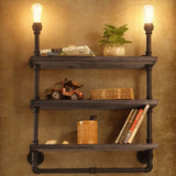 Vintage Bronze Wall Mount Light With Wood Shelf And Water Pipe Design For Living Room Décor / B