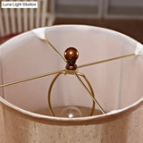 Vintage Brown Carved Base Table Lamp With Tapered Fabric Shade - Perfect For Study Rooms And Night