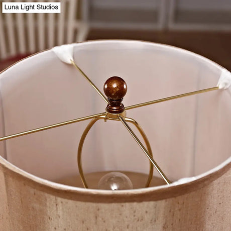 Vintage Brown Carved Base Table Lamp With Tapered Fabric Shade - Perfect For Study Rooms And Night