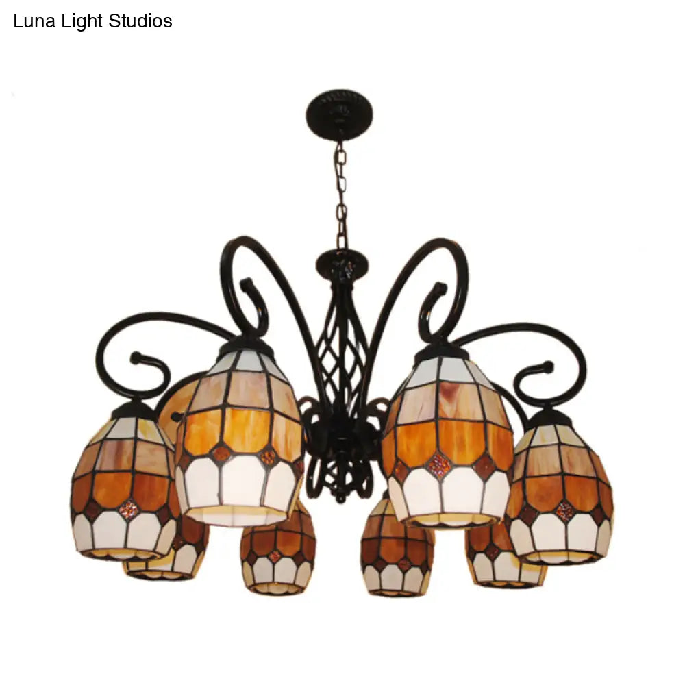 Vintage Brown Glass Oval Pendant Chandelier With 6/8 Lights For Living Room