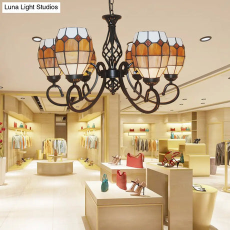 Vintage Brown Glass Oval Pendant Chandelier With 6/8 Lights For Living Room