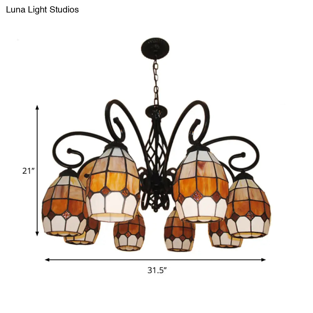 Vintage Brown Glass Oval Pendant Chandelier With 6/8 Lights For Living Room