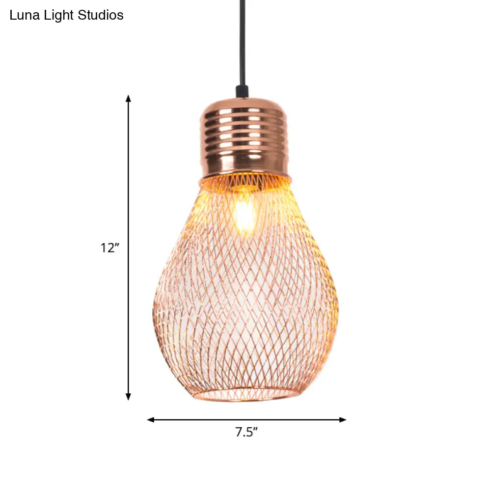 Vintage Bulb Cage Pendant Light In Rose Gold For Restaurants