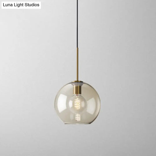 Vintage Brass Pendant Lamp With Geometric Glass Shade - 1-Light Cafe Hanging Light / Round