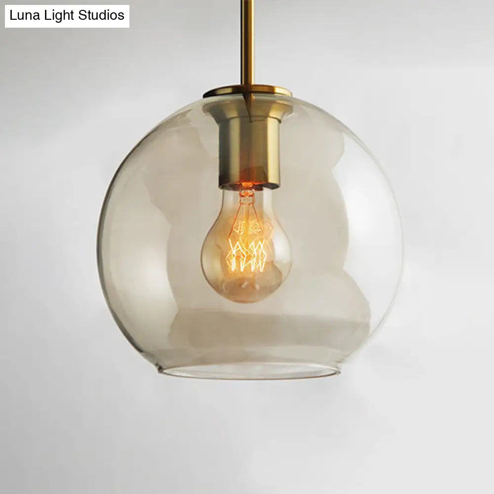 Vintage Cafe Pendant Lamp With Geometric Glass Shade In Brass - 1-Light Hanging Light