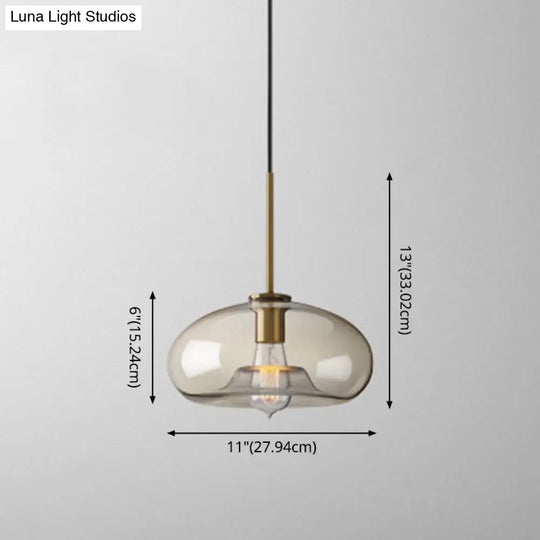 Vintage Cafe Pendant Lamp With Geometric Glass Shade In Brass - 1-Light Hanging Light
