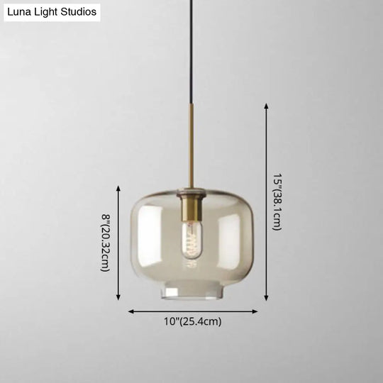 Vintage Brass Pendant Lamp With Geometric Glass Shade - 1-Light Cafe Hanging Light