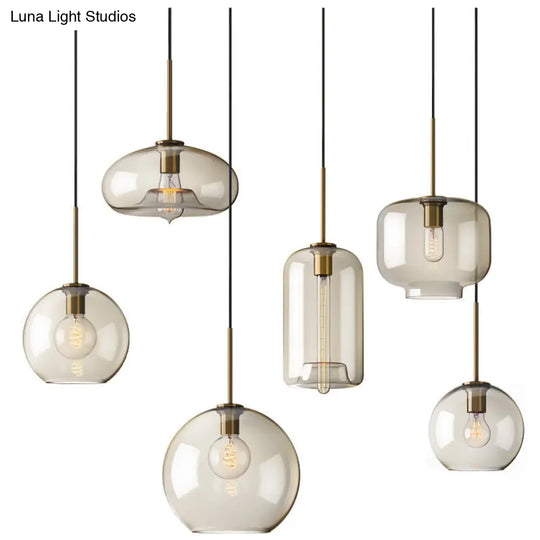 Vintage Brass Pendant Lamp With Geometric Glass Shade - 1-Light Cafe Hanging Light