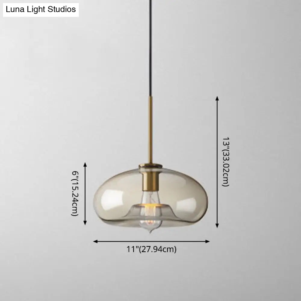 Vintage Brass Pendant Lamp With Geometric Glass Shade - 1-Light Cafe Hanging Light