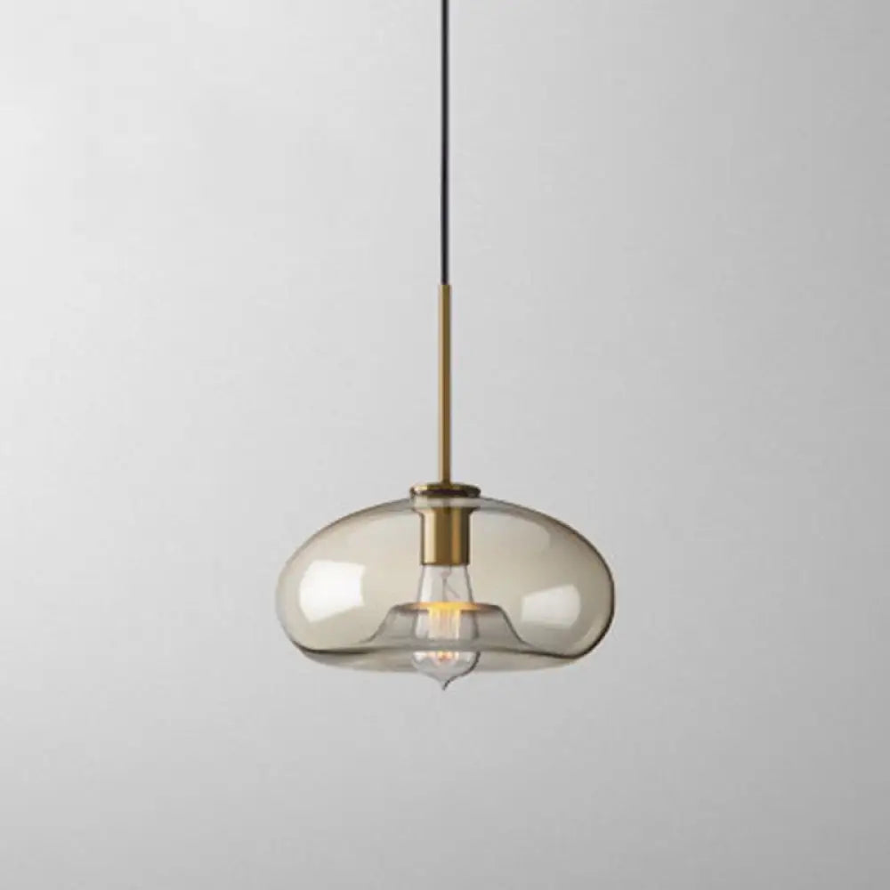 Vintage Cafe Pendant Lamp With Geometric Glass Shade In Brass - 1-Light Hanging Light / Oval