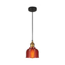 Vintage Carillon Pendant Light: Retro-Style Gridded Glass Suspension For Dining Room Red