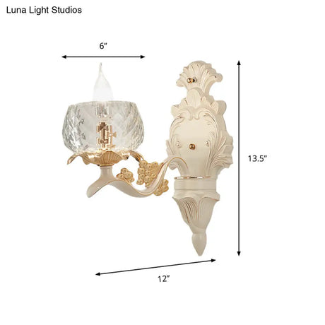Vintage Carved Arm Wall Sconce With Clear Glass Lampshade - White