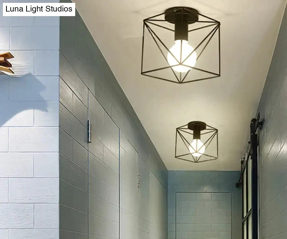 Vintage Ceiling Lights Lustre Luminaria Led Lamp Loft Iron Cage Fixtures Lighting