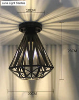 Vintage Ceiling Lights Lustre Luminaria Led Lamp Loft Iron Cage Fixtures Lighting
