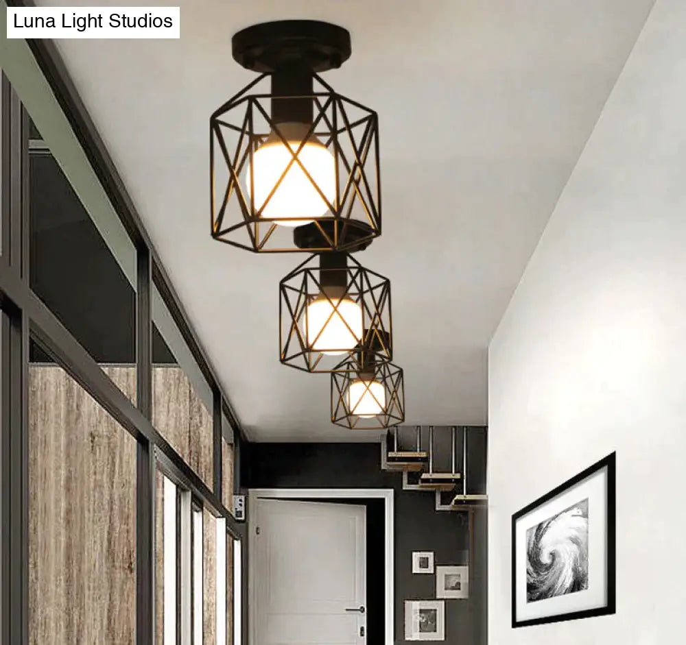 Vintage Ceiling Lights Lustre Luminaria Led Lamp Loft Iron Cage Fixtures Lighting