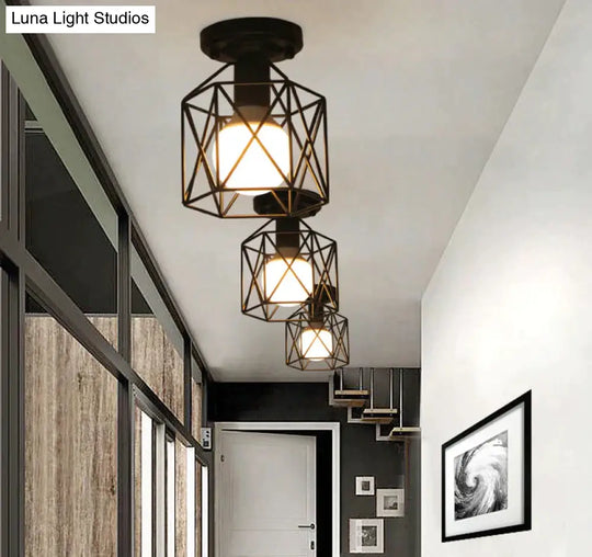 Vintage Ceiling Lights Lustre Luminaria Led Lamp Loft Iron Cage Fixtures Lighting