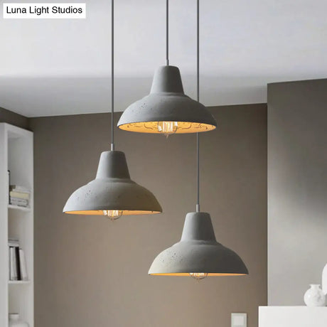 Vintage Cement Hanging Light Fixture - 1-Light Restaurant Ceiling Lamp In White/Grey With Carved