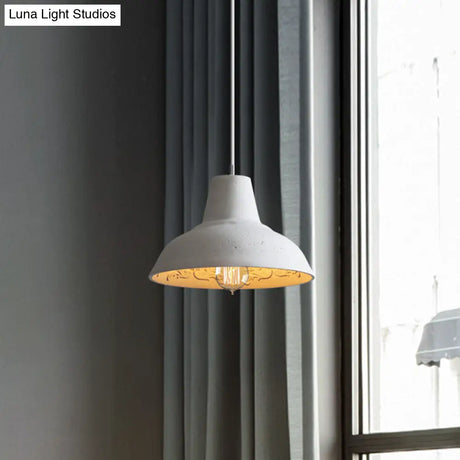 Vintage Cement Hanging Light Fixture - 1-Light Restaurant Ceiling Lamp In White/Grey With Carved