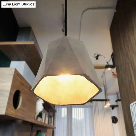 Vintage Cement Pendant Lamp - 1 Light Dining Room Hanging Fixture In Grey Bowl/Cylinder/Semi Circle