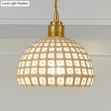 Vintage Ceramic Dome Suspension Lamp With Hollow Out Design Blue/Pink 1-Light Hanging Fixture