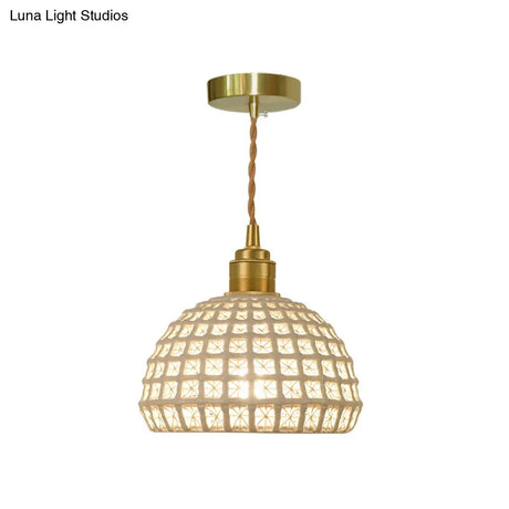 Vintage Ceramic Dome Suspension Lamp With Hollow Out Design Blue/Pink 1-Light Hanging Fixture