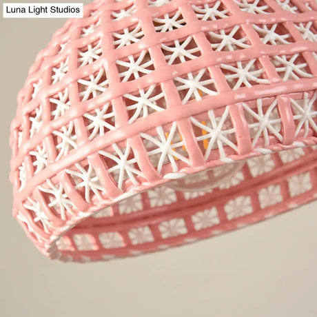 Vintage Ceramic Dome Suspension Lamp With Hollow Out Design Blue/Pink 1-Light Hanging Fixture