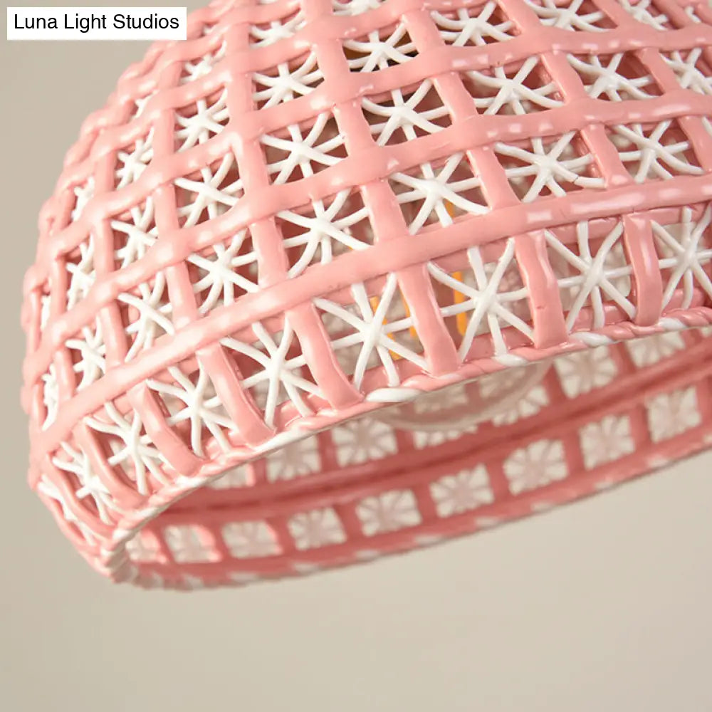 Vintage Ceramic Dome Lamp With Hollow Out Design - Blue/Pink Suspended Light