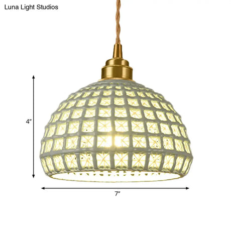 Vintage Ceramic Dome Suspension Lamp With Hollow Out Design Blue/Pink 1-Light Hanging Fixture