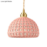 Vintage Ceramic Dome Suspension Lamp With Hollow Out Design Blue/Pink 1-Light Hanging Fixture